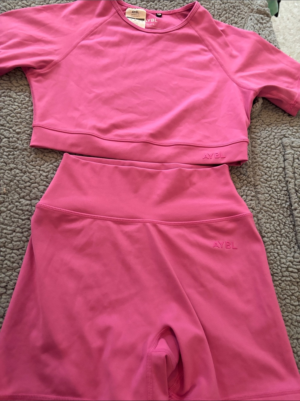 AYBL Hot Pink Short Sleeve Crop Top & High-Waist Biker Shorts Set